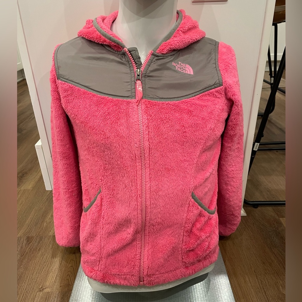 The North Face girls jacket pink fleece zip up with hood size large